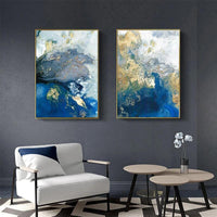 50cmx70cm Marbled Blue And Gold 2 Sets Gold Frame Canvas Wall Art Kings Warehouse 