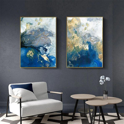 50cmx70cm Marbled Blue And Gold 2 Sets Gold Frame Canvas Wall Art Kings Warehouse 