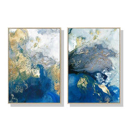 50cmx70cm Marbled Blue And Gold 2 Sets Gold Frame Canvas Wall Art Kings Warehouse 
