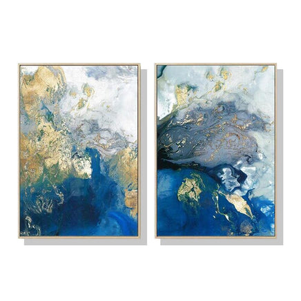 50cmx70cm Marbled Blue And Gold 2 Sets Gold Frame Canvas Wall Art Kings Warehouse 