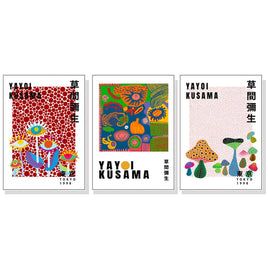 50cmx70cm Wall Art By Yayoi Kusama 3 Sets White Frame Canvas Kings Warehouse
