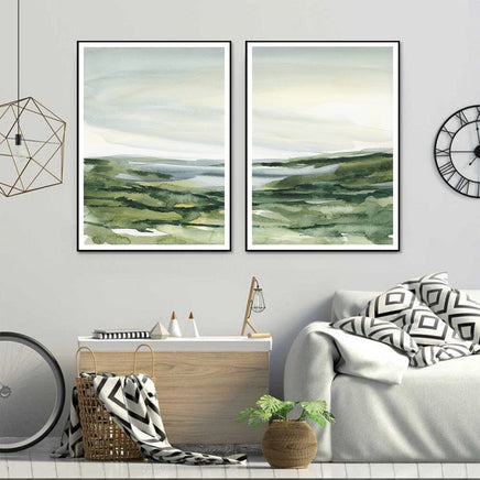 50cmx70cm Watercolor landscape 2 Sets Black Frame Canvas Wall Art Kings Warehouse 