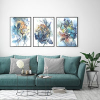 50cmx70cm Watercolor Style Abstract Flower 3 Sets Black Frame Canvas Wall Art Kings Warehouse 