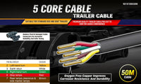 50M x 5 Core Wire Cable Trailer Cable Automotive Boat Caravan Truck Coil V90 PVC Kings Warehouse 