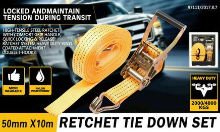 50mm x 10M Tie Down Strap Heavy Duty Ratchet Straps Trailer Boat 2000KG Loading Kings Warehouse 