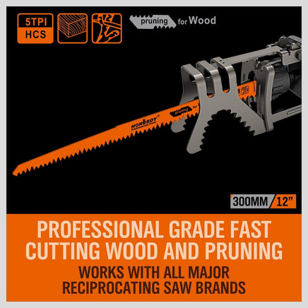 5Pc 300mm Reciprocating Saw Blades 5TPI Wood Timber Pruning Tool W/T Case Kings Warehouse 