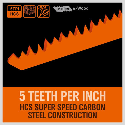 5Pc 300mm Reciprocating Saw Blades 5TPI Wood Timber Pruning Tool W/T Case Kings Warehouse 