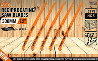 5Pc 300mm Reciprocating Saw Blades 5TPI Wood Timber Pruning Tool W/T Case Kings Warehouse 