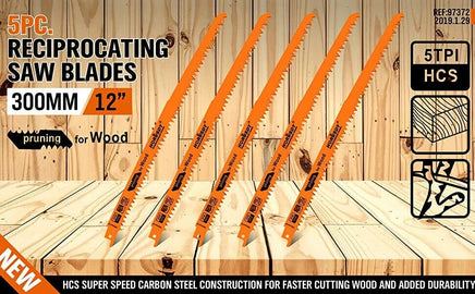 5Pc 300mm Reciprocating Saw Blades 5TPI Wood Timber Pruning Tool W/T Case Kings Warehouse 