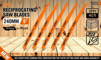 5Pc 9" / 240mm Reciprocating Saw Blades 5TPI Wood Timber Pruning Tool W/T Case Kings Warehouse 