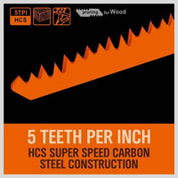 5Pc 9" / 240mm Reciprocating Saw Blades 5TPI Wood Timber Pruning Tool W/T Case Kings Warehouse 