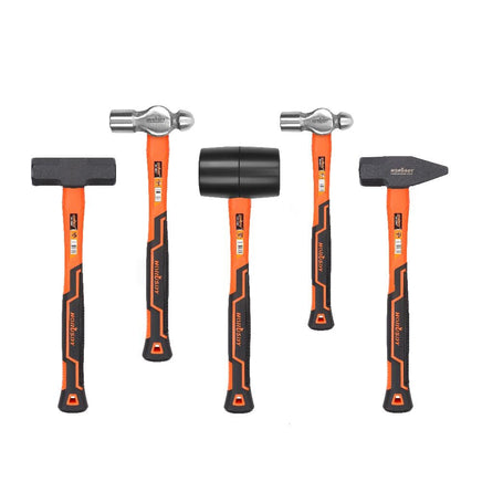 5Pc Hammer Set Rubber / Ball Pein / Sledge / Cross Pein Mallet TPR Grip Handle Kings Warehouse 
