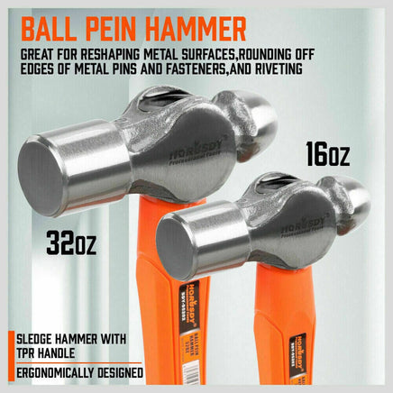 5Pc Hammer Set Rubber / Ball Pein / Sledge / Cross Pein Mallet TPR Grip Handle Kings Warehouse 