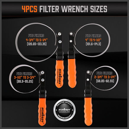5Pc Oil Filter Wrench Set Swivel Grip Steel Belt Spanner Universal Filter Remove Kings Warehouse 