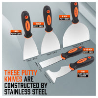 5Pc Stainless Steel Putty Knife Set Joint Knife Wall Scraper Paint Clean Blade Kings Warehouse 