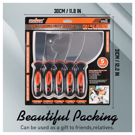 5Pc Stainless Steel Putty Knife Set Joint Knife Wall Scraper Paint Clean Blade Kings Warehouse 
