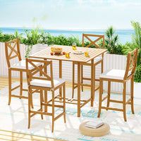 5pcs Outdoor Bar Table 4 Seater Stools Bistro Set Patio Acacia Wood New Season Sale Kings Warehouse 