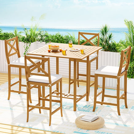 5pcs Outdoor Bar Table 4 Seater Stools Bistro Set Patio Acacia Wood New Season Sale Kings Warehouse 