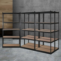 5x1.8M 5-Shelves Steel Warehouse Shelving Racking Garage Storage Rack Black Kings Warehouse 