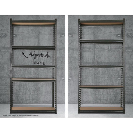5x1.8M 5-Shelves Steel Warehouse Shelving Racking Garage Storage Rack Grey Kings Warehouse 