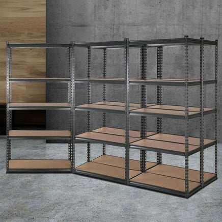 5x1.8M 5-Shelves Steel Warehouse Shelving Racking Garage Storage Rack Grey Kings Warehouse 