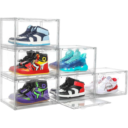 6 Pack Large Acrylic Shoe Box Storage Side Door Open Stackable Boxes Transparent Clear Display Case Kings Warehouse 