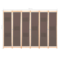 6-Panel Room Divider Brown 240x170x4 cm Fabric Kings Warehouse 