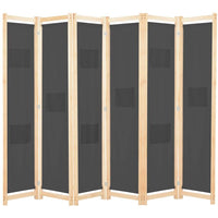 6-Panel Room Divider Grey 240x170x4 cm Fabric Kings Warehouse 