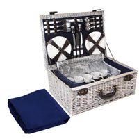 6 Person Picnic Basket Set Cooler Bag Wicker PU Fastening Straps Plates Camping Supplies Kings Warehouse 