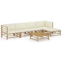 6 Piece Garden Lounge Set with Cream White Cushions Bamboo Outdoor Furniture Kings Warehouse 