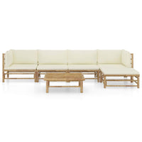 6 Piece Garden Lounge Set with Cream White Cushions Bamboo Outdoor Furniture Kings Warehouse 