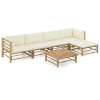 6 Piece Garden Lounge Set with Cream White Cushions Bamboo Outdoor Furniture Kings Warehouse 