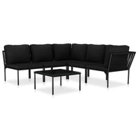 6 Piece Garden Lounge Set with Cushions Black PVC Kings Warehouse 
