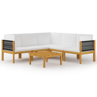 6 Piece Garden Lounge Set with Cushions Cream Solid Acacia Wood Kings Warehouse 