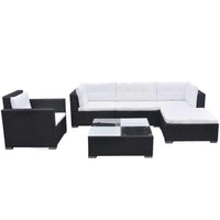 6 Piece Garden Lounge Set with Cushions Poly Rattan Black Outdoor Furniture Kings Warehouse 