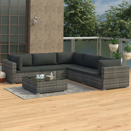 6 Piece Garden Lounge Set with Cushions Poly Rattan Grey Kings Warehouse 