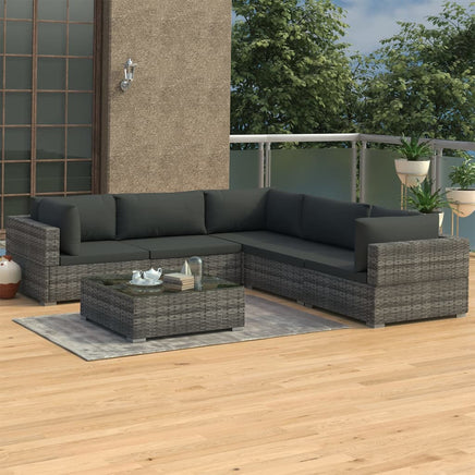 6 Piece Garden Lounge Set with Cushions Poly Rattan Grey Kings Warehouse 
