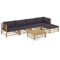 6 Piece Garden Lounge Set with Dark Grey Cushions Bamboo Outdoor Furniture Kings Warehouse 
