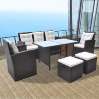 6 Piece Outdoor Dining Set with Cushions Poly Rattan Brown Kings Warehouse 