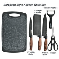 6 pieces Kitchen Knife Set Everich Chef Knives Stainless Steel Nonstick Scissor Cutting Board KingsWarehouse 