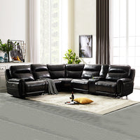 6 Seater Corner Sofa with Genuine Leather Black Armless Recliners Straight Console Lounge Set for Living Room Living Room Kings Warehouse 
