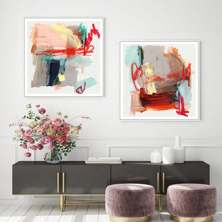 60cmx60cm Abstract Colourful Garden 2 Sets White Frame Canvas Wall Art Kings Warehouse 