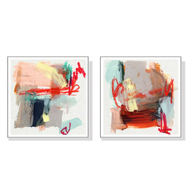 60cmx60cm Abstract Colourful Garden 2 Sets White Frame Canvas Wall Art Kings Warehouse 
