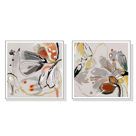 60cmx60cm Blooming Spring Floral 2 Sets White Frame Canvas Wall Art Kings Warehouse 