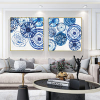 60cmx60cm Blue Day 2 Sets Gold Frame Canvas Wall Art Kings Warehouse 