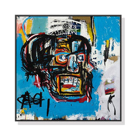 60cmx60cm Blue Head By Basquiat Black Frame Canvas Wall Art KingsWarehouse 