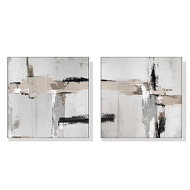 60cmx60cm Neutral Abstract 2 Sets White Frame Canvas Wall Art Kings Warehouse 