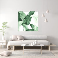 60cmx60cm Tropical Leaves Square Size White Frame Canvas Wall Art Kings Warehouse 