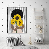 60cmx90cm African Woman Sunflower Black Frame Canvas Wall Art Kings Warehouse 
