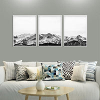60cmx90cm Black White Mountain 3 Sets White Frame Canvas Wall Art Kings Warehouse 